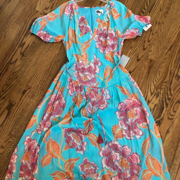 Floral Midi Dress in Blue & Fushia by The Good Journey Sz Small - Picture 2 of 13